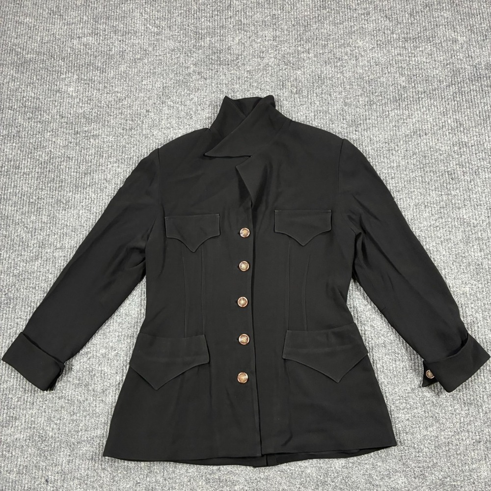 Vintage Zelda Womens 12 Black Military Style Blazer Jacket Gold Buttons Made USA